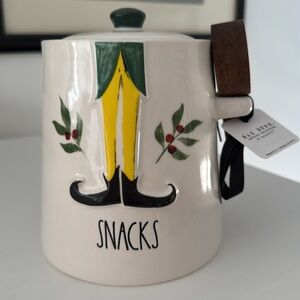 Rae Dunn Elf Snacks Canister with Wooden Spoon NWT